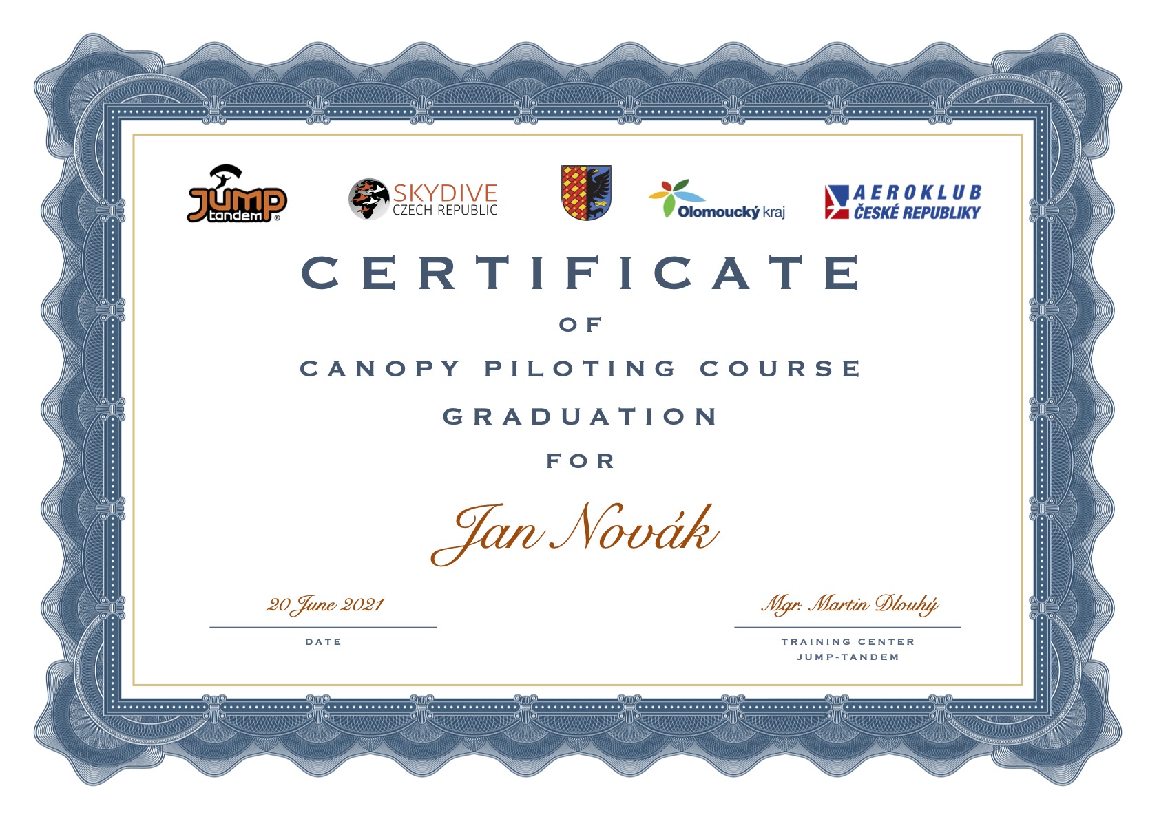 certifikát o canopy piloting kurzu