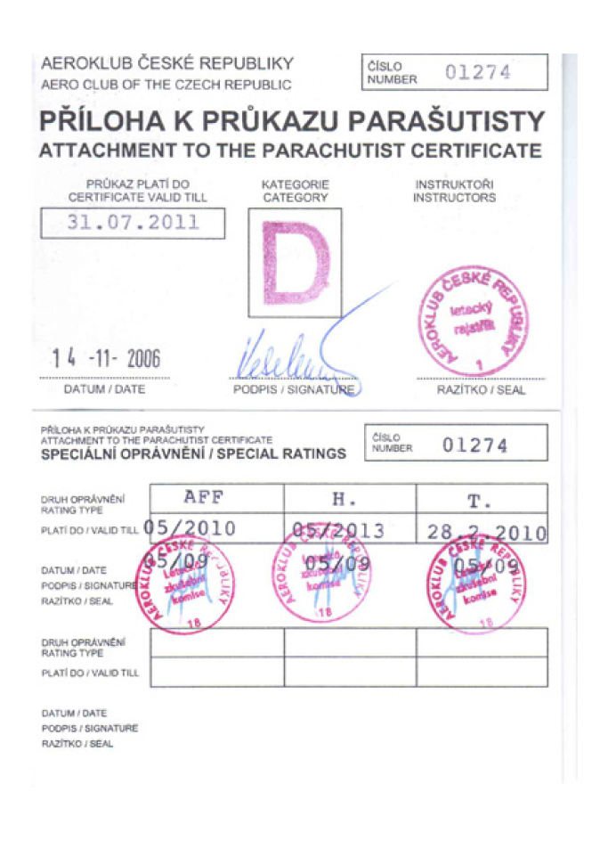 licence k provozování parašutismu