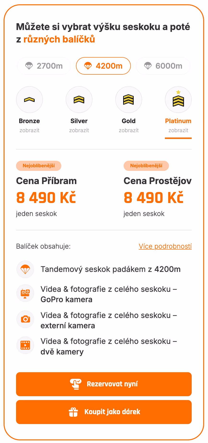 Ceník tandemových seskoků Jump Tandem