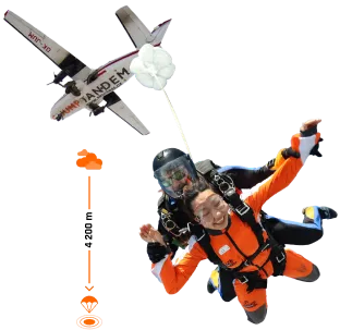 Tandem pilot s pasažérem po výskoku z letadla ve volném pádu